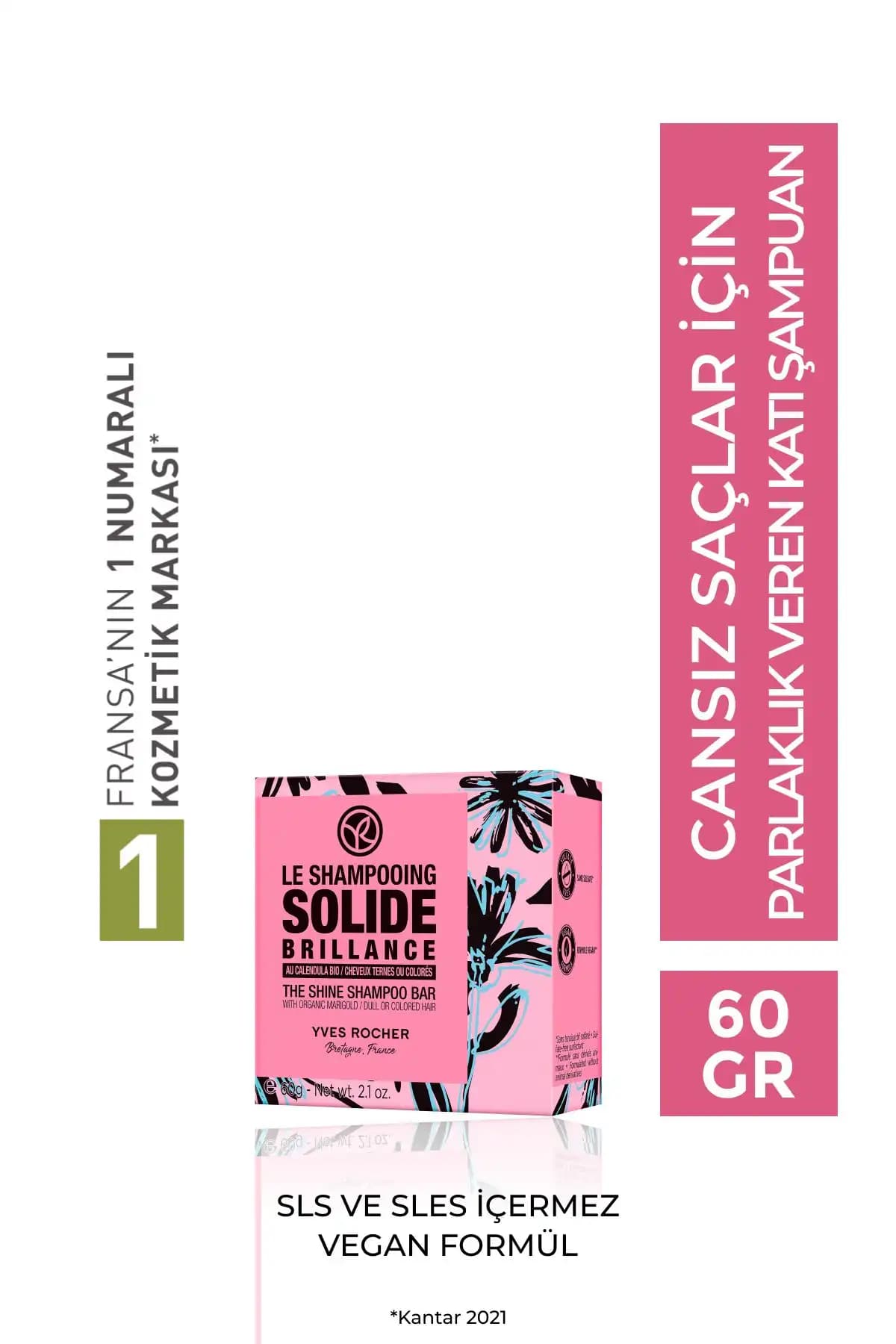 Yves Rocher Cansız Saçlar Için (BRİLLANCE) Parlaklık Veren Katı Şampuan - Tuzsuz & Vegan-60 gr