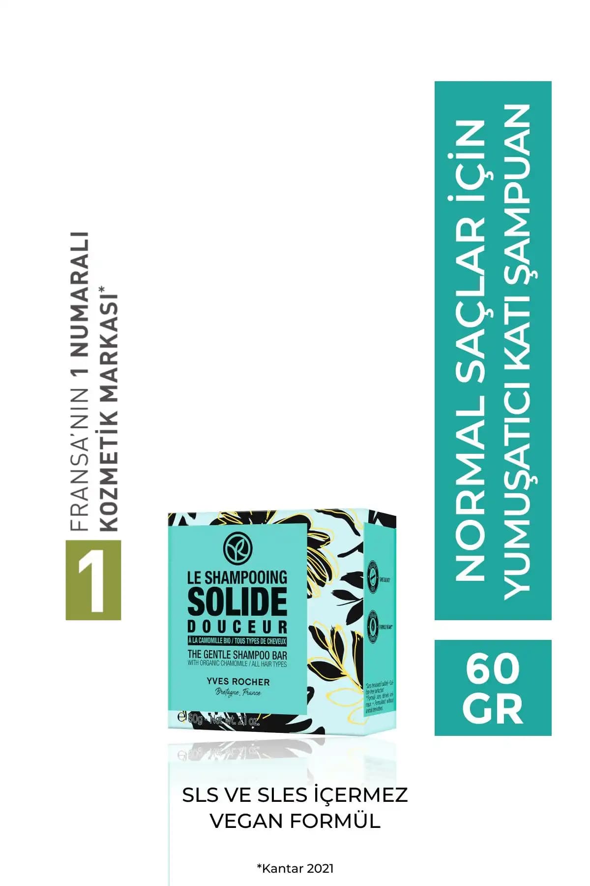 Yves Rocher Normal Saçlar Için (DOUCER) Yumuşatıcı Katı Şampuan - Tuzsuz & Vegan-60 gr