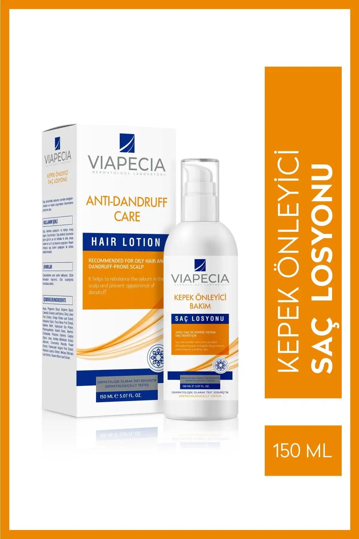 Viapecia Kepek Önleyici Bakım Saç Losyonu Saç Derisindeki Döküntü Kaşıntı & Sebumunu Engeller 150ml