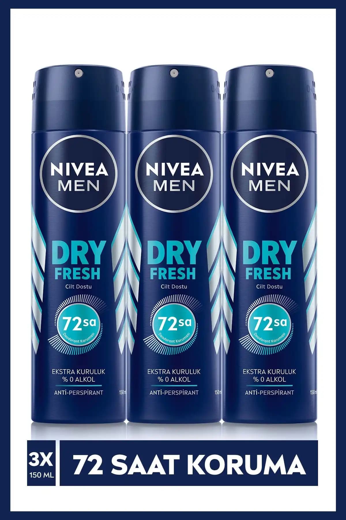 NIVEA Men Erkek Sprey Deodorant Dry Fresh 150 ml X3 Adet,72 Saat Anti-perspirant Koruma