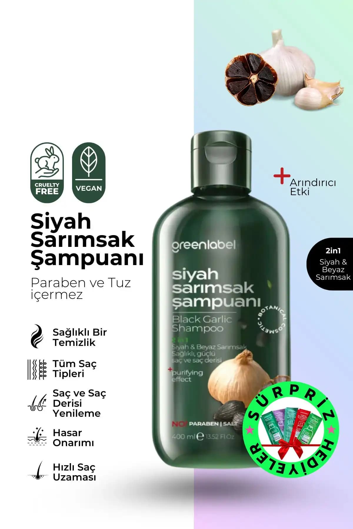 Green Label Greenlabel Siyah Sarımsak Özlü Parabensiz Tuzsuz Dökülme Ve Kepek Karşıtı Şampuan 400ml