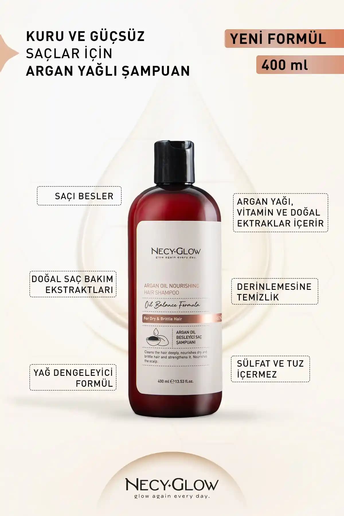 NECY GLOW Besleyici Onarıcı Argan Şampuan: Doğal Saç Bakımı