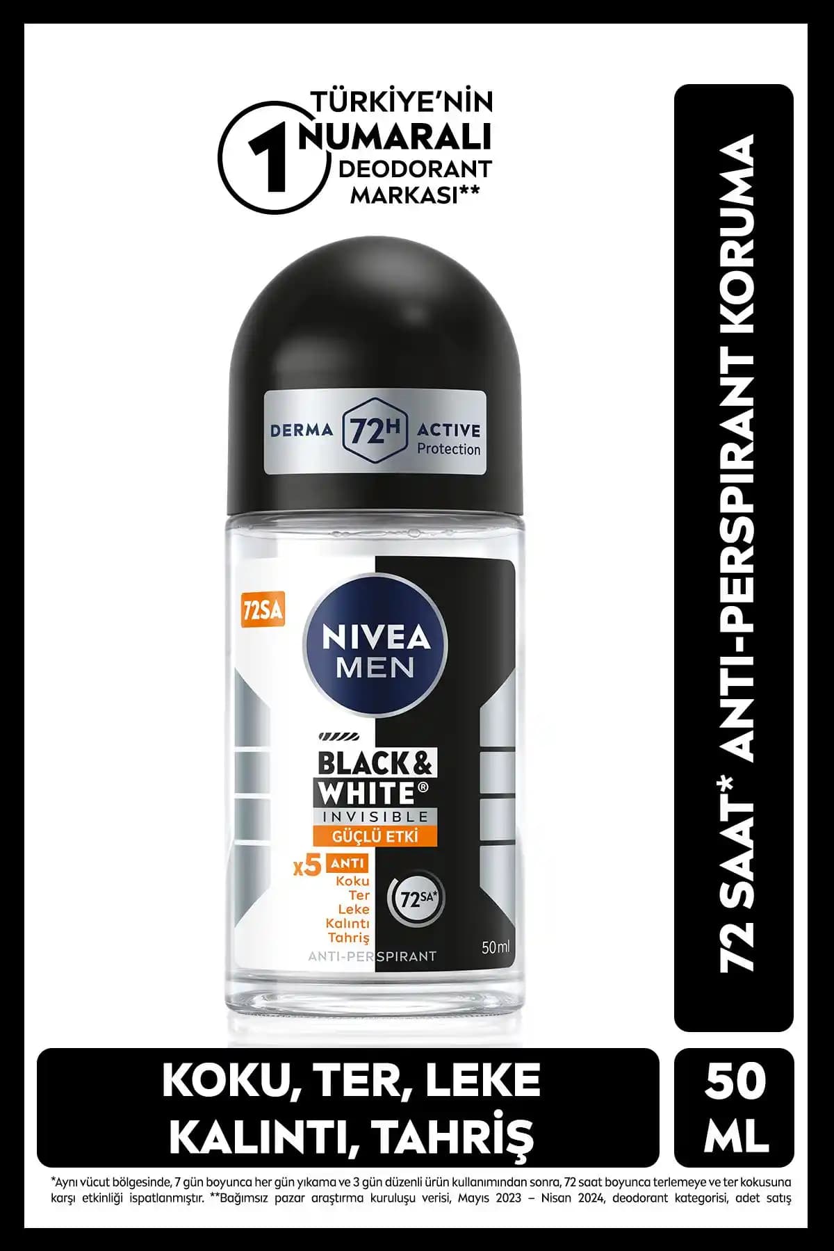 NIVEA MEN Erkek Roll-on Deodorant Black&White Invisible ile Koruma