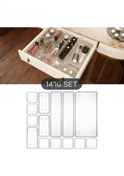 Meleni Home 14 Parça Takı ve Makyaj Düzenleyici Kutu ile Evinizde Şıklık ve Düzen Sağlayın