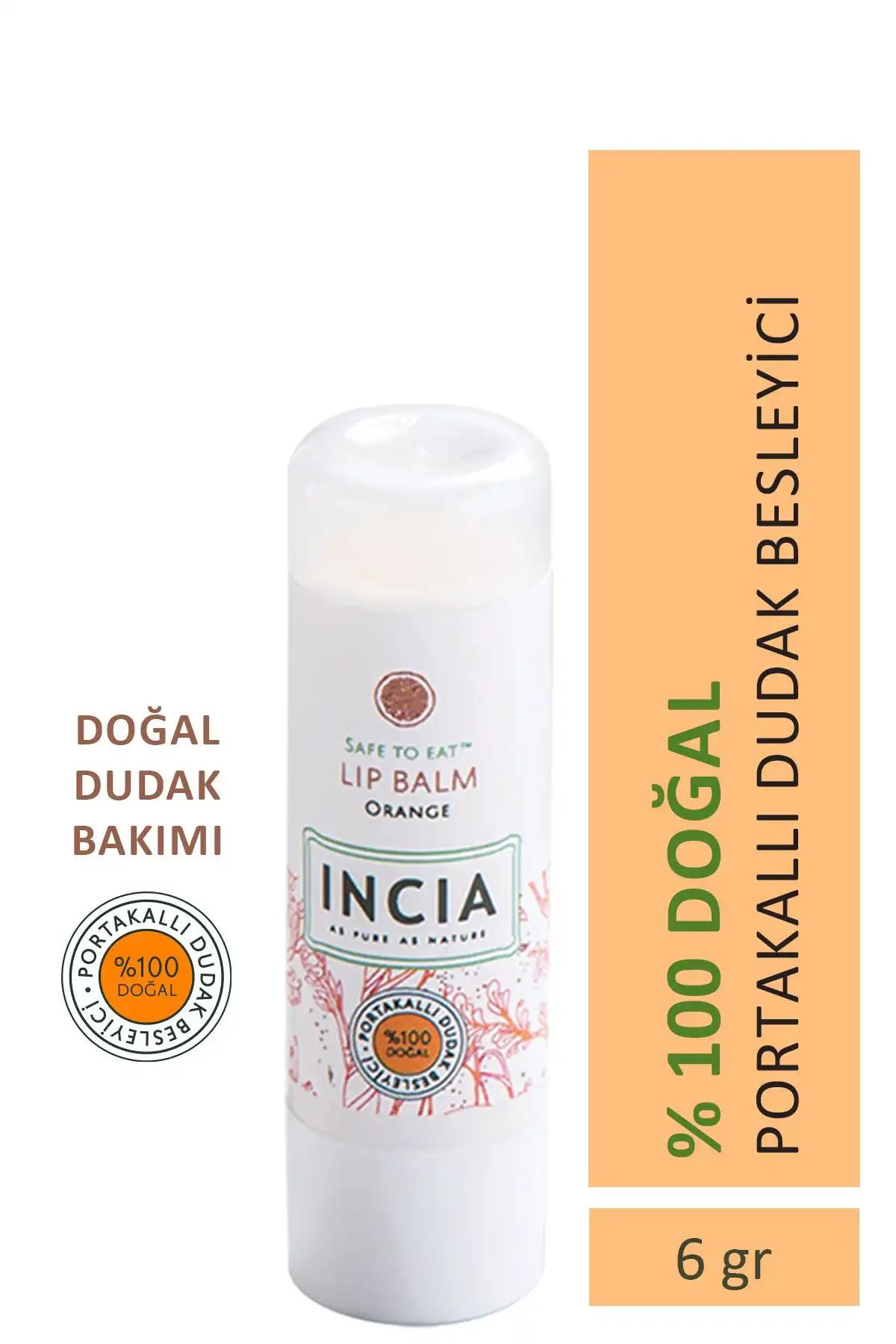 İnciya %100 Doğal Dudak Bakım Kremi Portakal Aromasıyla Nemlendirici ve Koruyucu