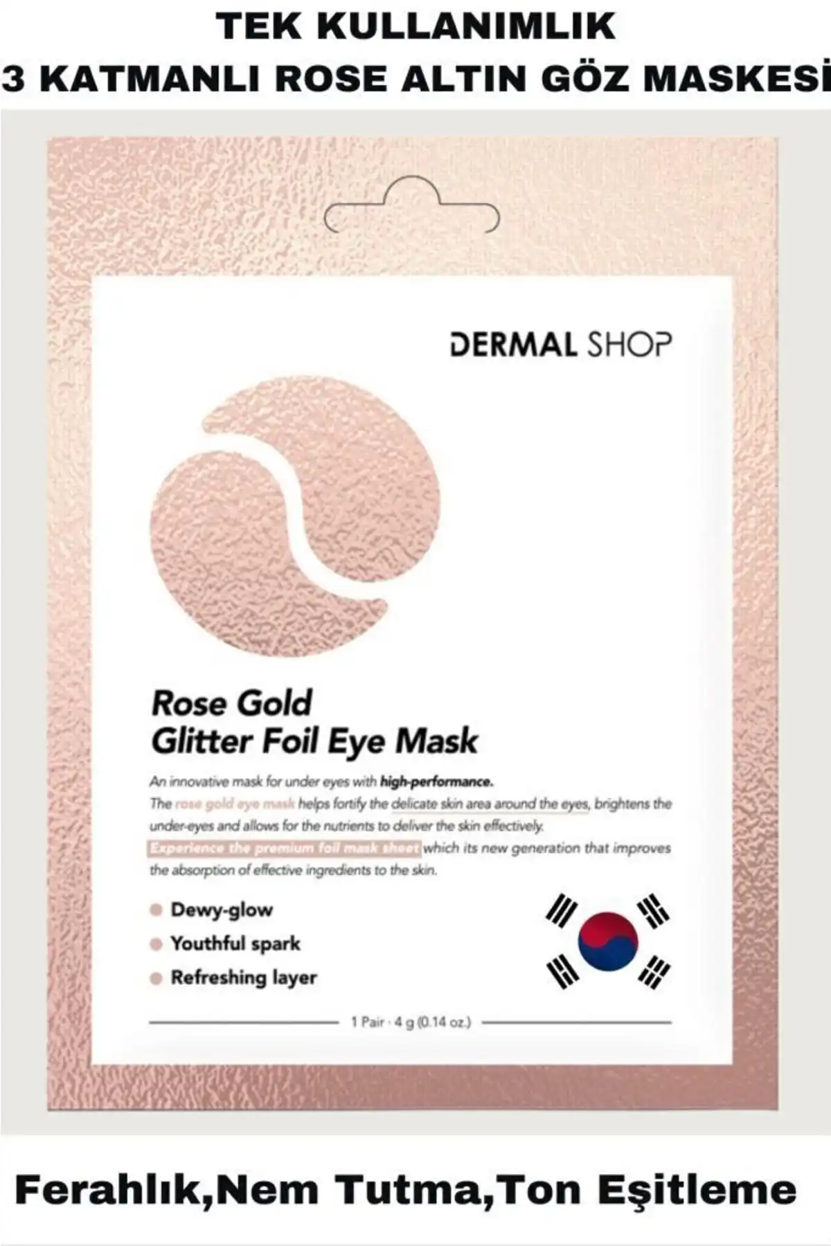 Dermal Rose Gold Glitter Foil Tek Kullanımlık Göz Maskesi: Lüks ve Etkili Göz Çevresi Bakımı