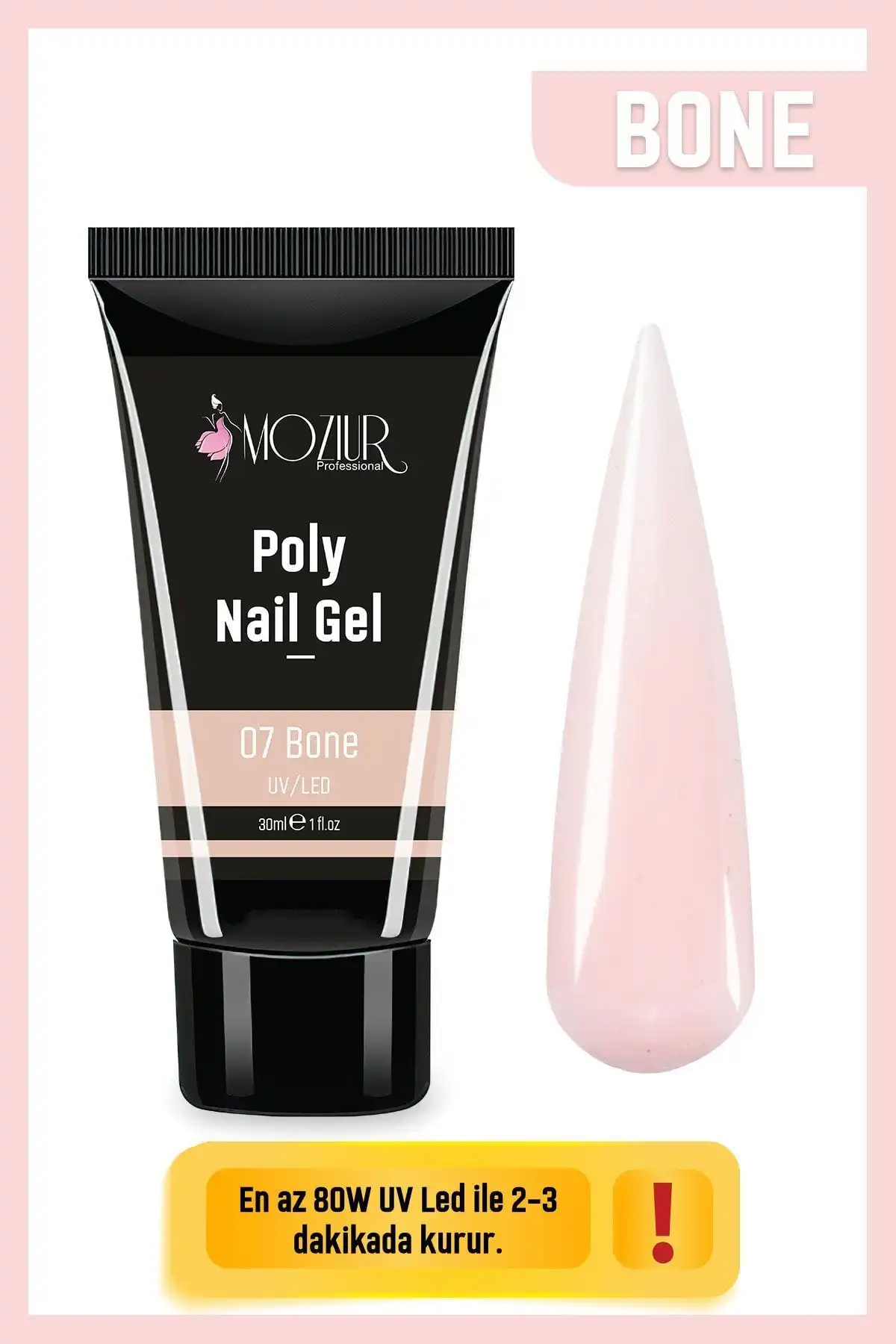 MOZIUR Poly Jel 30ml Bone ile doğal ve dayanıklı tırnak bakımı sağlayan ürün