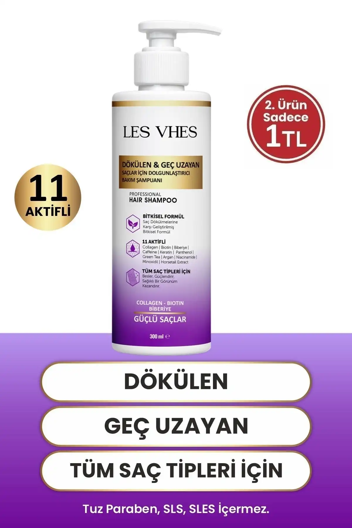 LES VHES Kolajen ve Keratin İle Etkili Saç Dökülmesine Karşı Şampuan