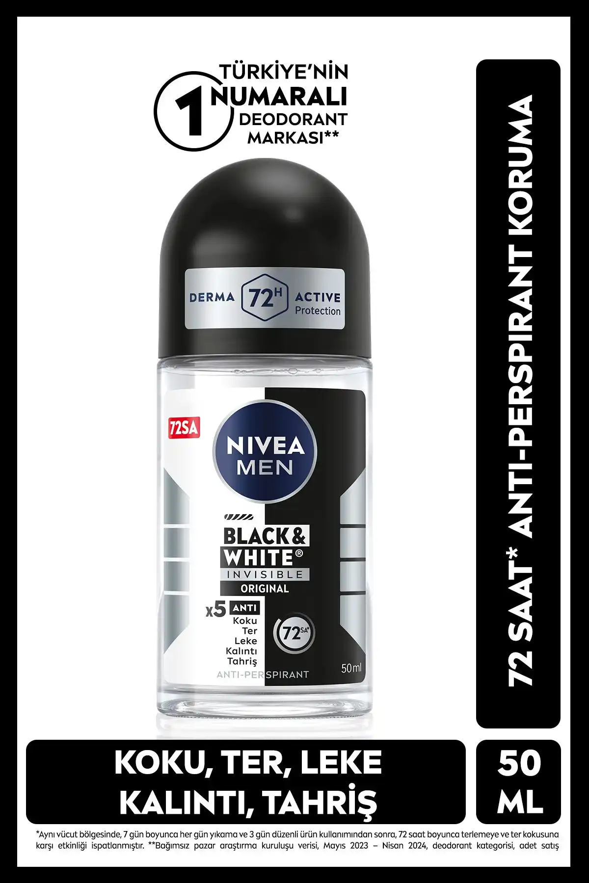 NIVEA Men Erkek Roll On Deodorant Black&White Invisible: 72 Saat Koruma