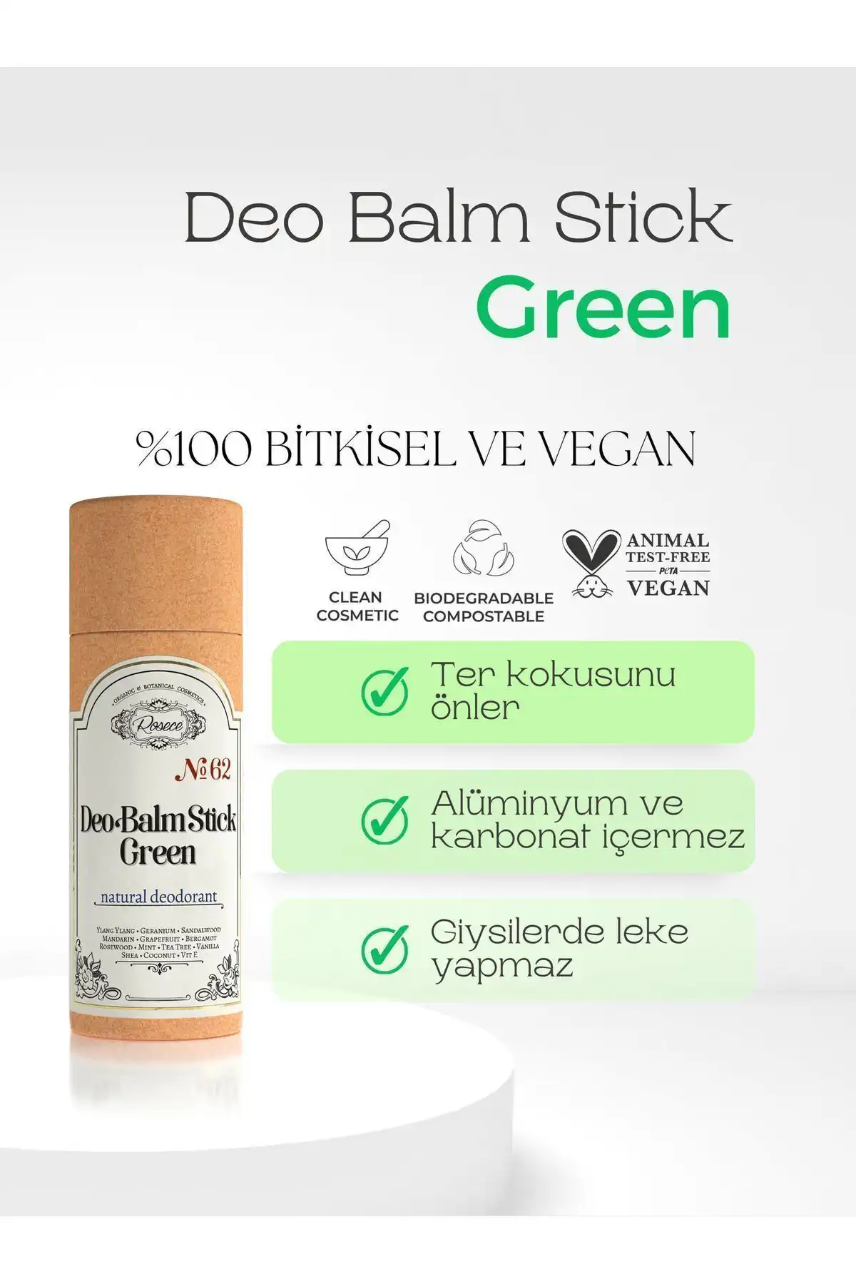 Rosece Deo Balm Stick Green: Doğal ve Vegan Koltuk Altı Deodorant