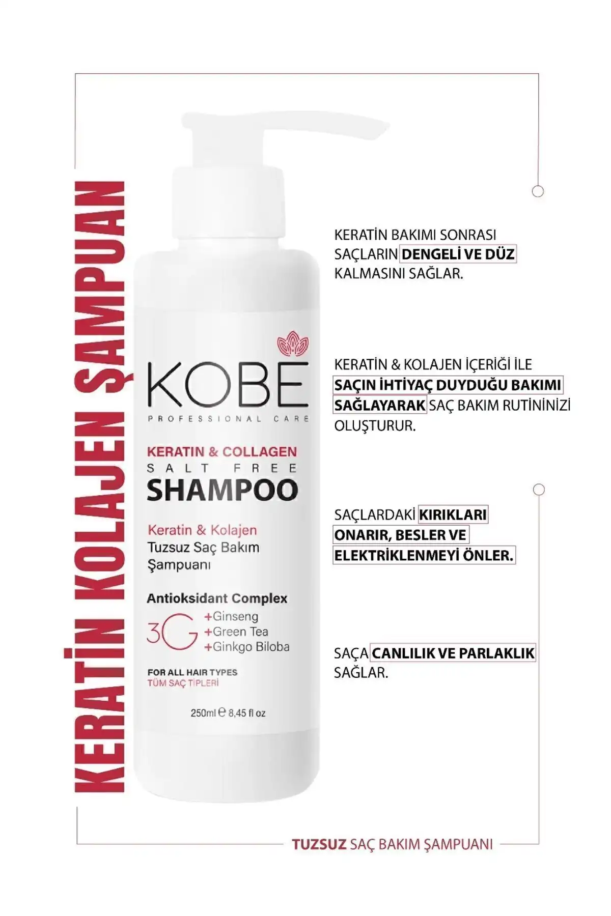 KOBE Tuzsuz Keratin Kolajen Saç Bakım Şampuanı ile Sağlıklı Saçlar