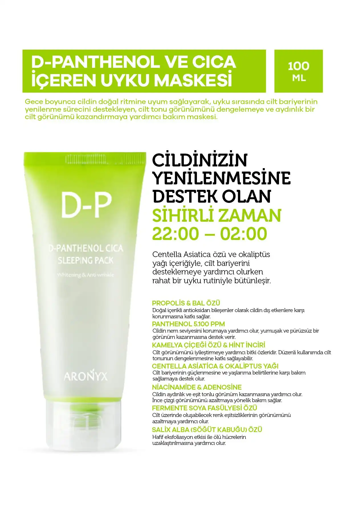Aronyx D-panthenol ve Cica Uyku Maskesi: Hassas Ciltler İçin Güvenilir Gece Bakımı