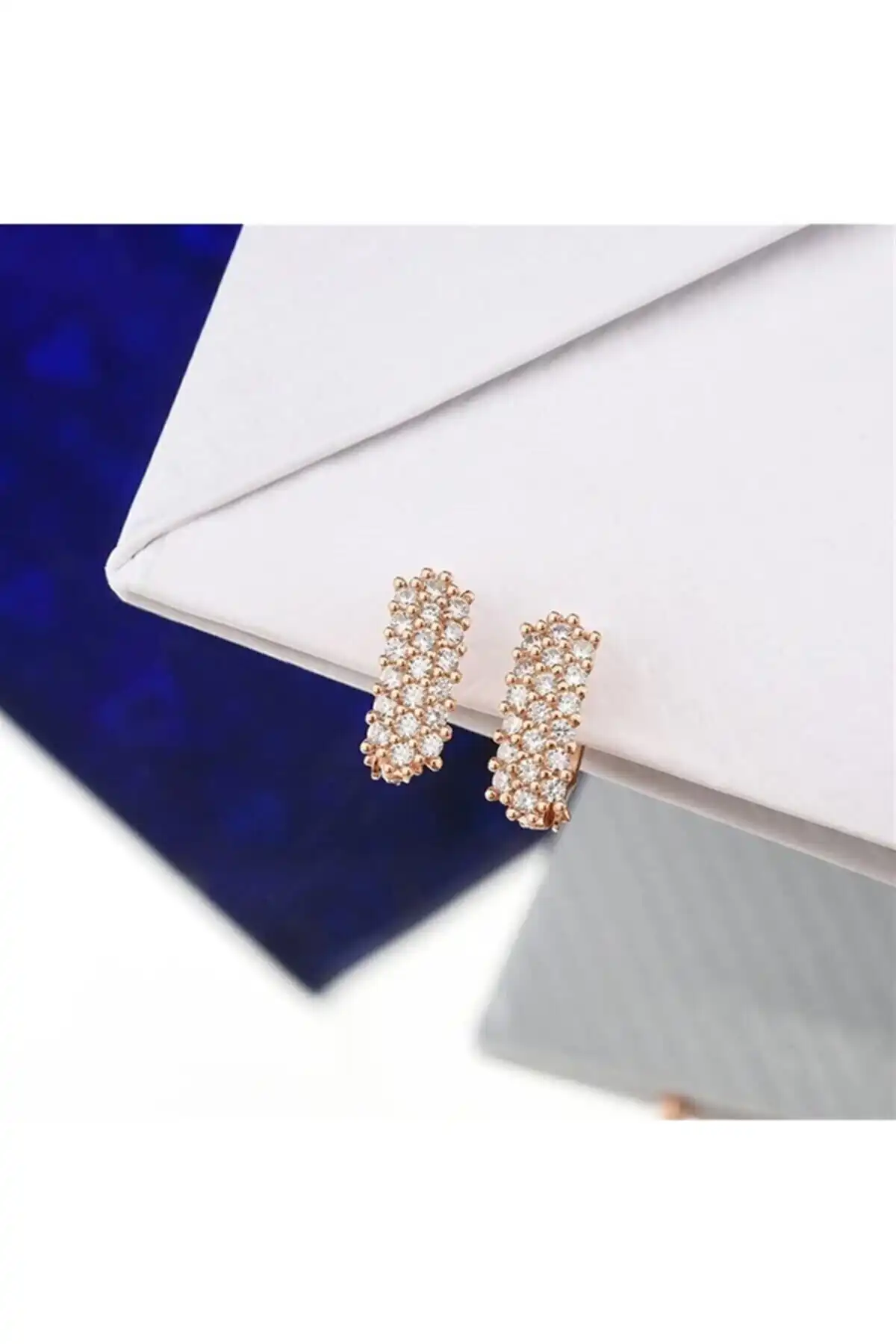 Jelux Silver 925 Ayar Kadın Rose Renkli Zirkon Taşlı Özel Tasarım Küpe