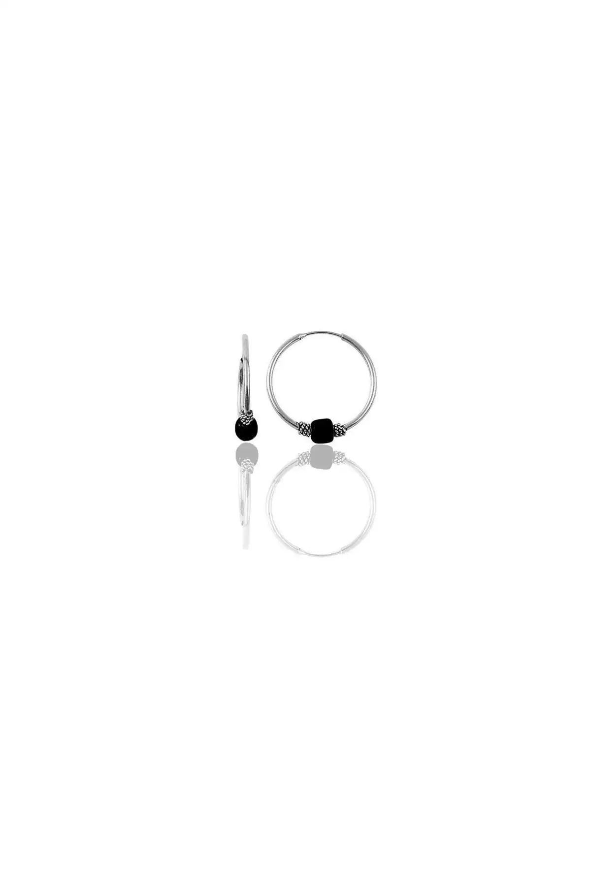 Söğütlü Silver Gümüş 12 Mm Siyah Taşlı Mini Halka Küpe Kadınlar İçin Zarif Takı