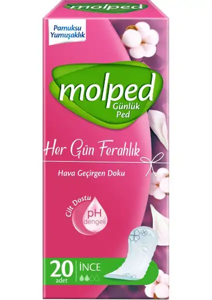 Molped Günlük Ped Her Gün Ferahlık 20’li: Günlük Kullanım İçin Güvenilir ve Konforlu Çözüm