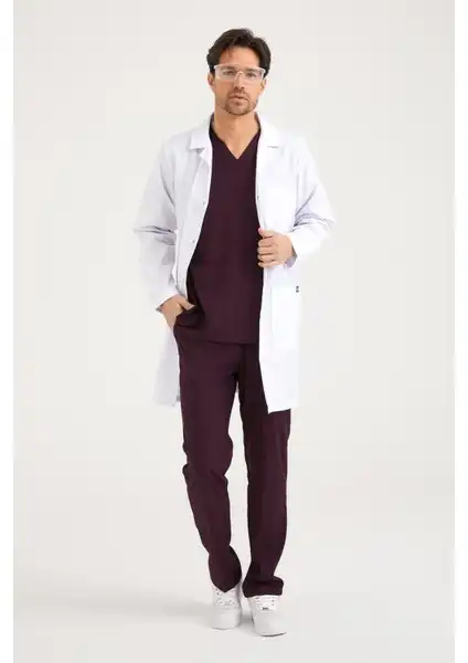 Sağlık Profesyonelleri İçin Dayanıklı ve Şık Erkek Beyaz Klasik Yaka Doktor Önlüğü