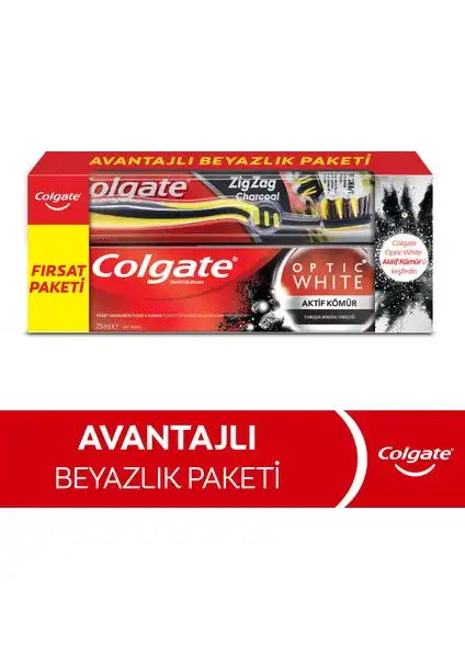Colgate Optic White Aktif Kömür Diş Macunu ve ZigZag Orta Diş Fırçası ile Güçlü Ağız Bakımı Çözümü
