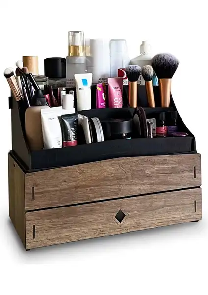 Design Otto Bella Large Çok Katlı Ahşap Makyaj ve Kozmetik Organizeri