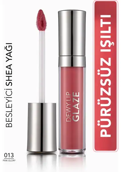 Flormar Dewy Lip Glaze 013 Pink Glory Dudaklarda Doğal ve Parlak Görünüm Sağlar