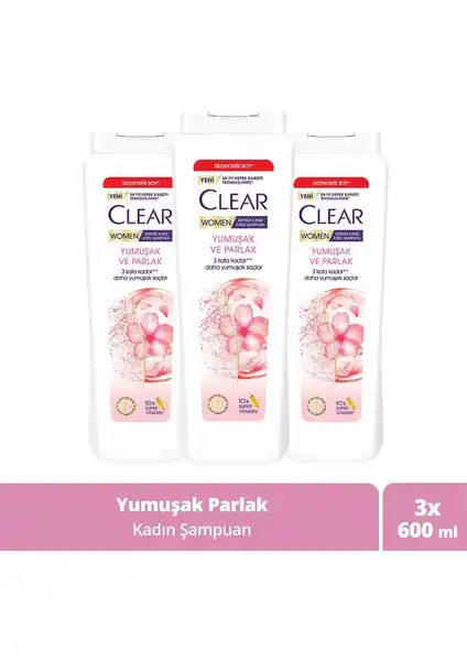 Kadınlar İçin Kepeğe Karşı Etkili Clear Women Şampuan 600 ml Üçlü Paket