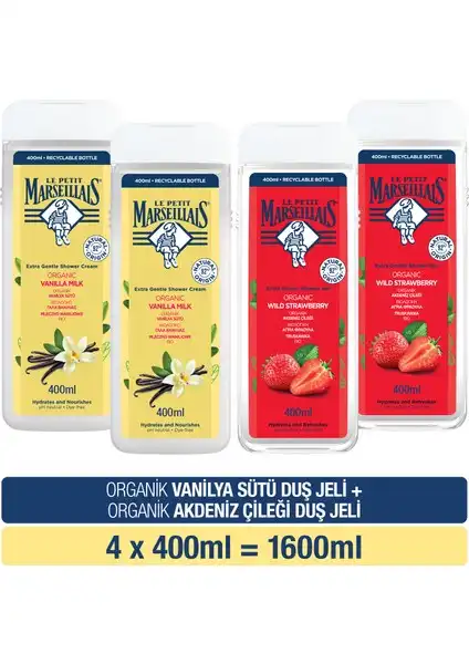 Le Petit Marseillais Vanilya Sütü ve Akdeniz Çileği Banyo ve Duş Jeli Entegre Doğal Cilt Bakımı Ürünü