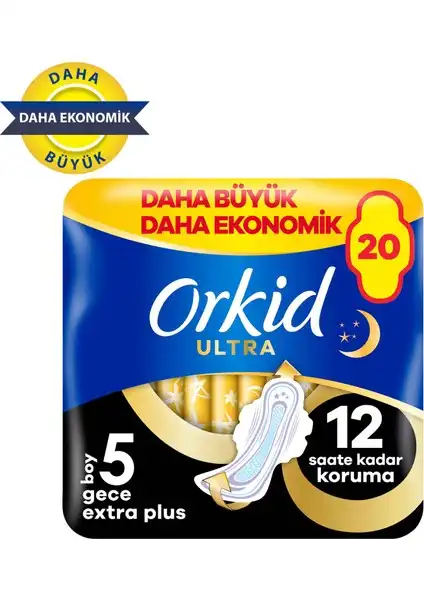Orkid Hijyenik Ped Ultra Gece Ekstra Plus ile 12 Saat Süren Konforlu Koruma