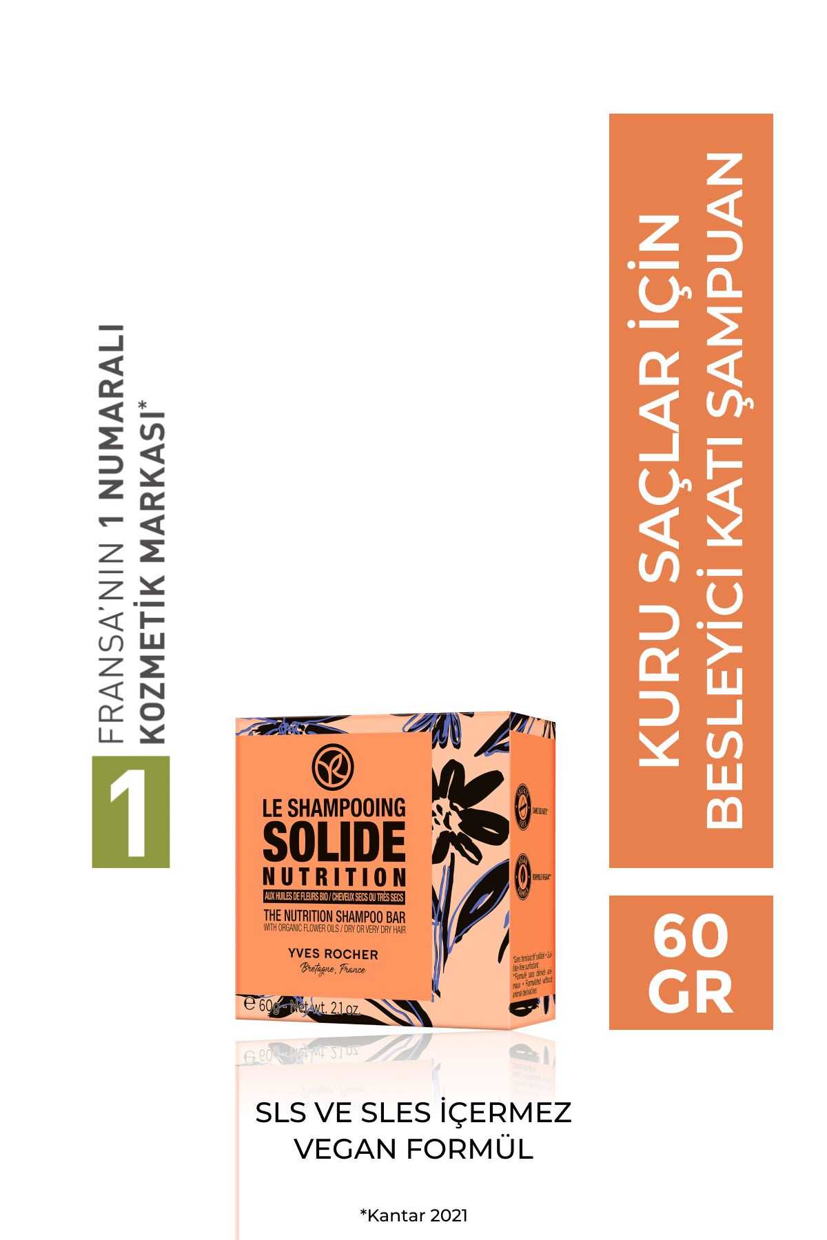 Yves Rocher Kuru Saçlar Için (NUTRİTİON) Besleyici Katı Şampuan -  Tuzsuz & Vegan-60 gr