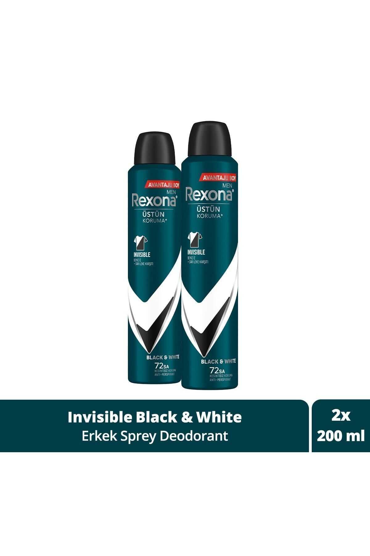 Rexona Men Erkek Sprey Deodorant Invisible Black & White 72 Saat Kesintisiz Üstün Koruma 200 Mlx2
