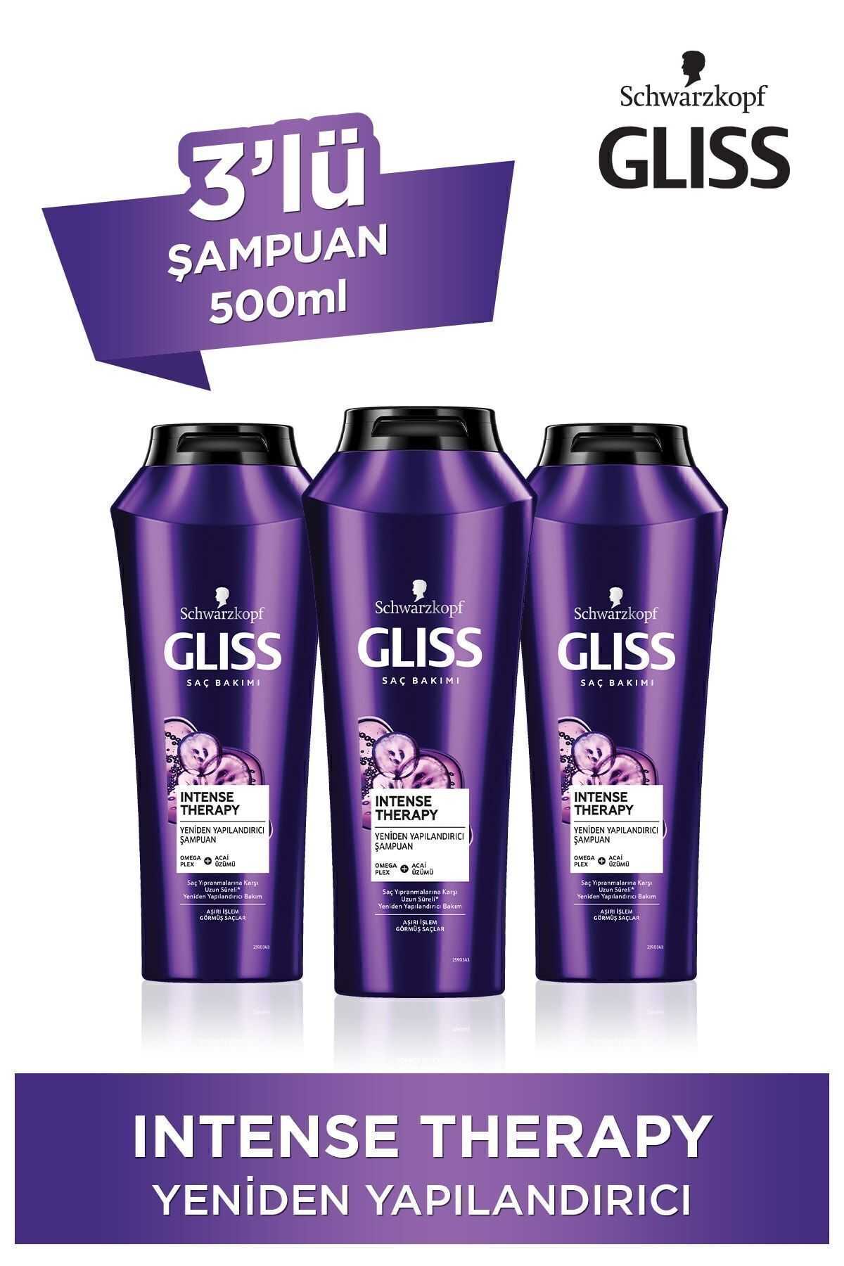 Gliss Intense Therapy Yeniden Yapılandırıcı Şampuan - Omega Plex Ve Acai Üzümü Ile 500 ml X 3 Adet