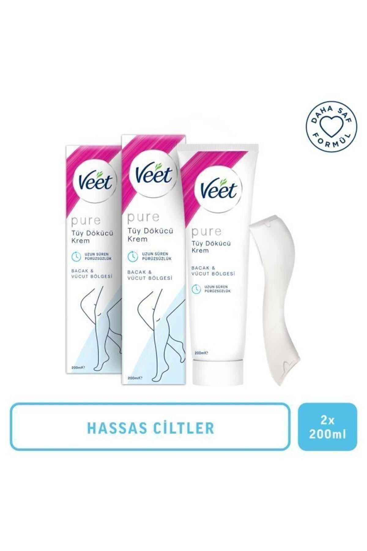 Veet Pure Tüy Dökücü Krem Hassas Ciltler için 200 ml x 2 Adet, Amonyaksız Ferah Koku, Daha Saf Formül