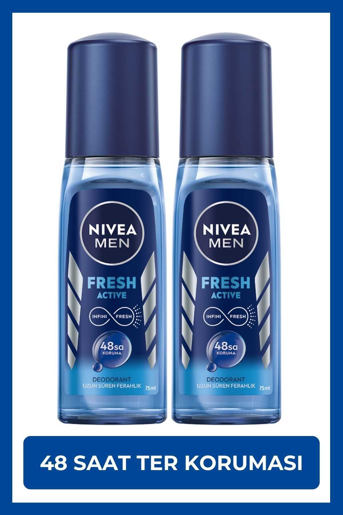 NIVEA MEN Erkek Pump Sprey Deodorant Fresh Active 75ml, 48 Saat Ter Koruması, Uzun Süren Ferahlık, X2 Adet