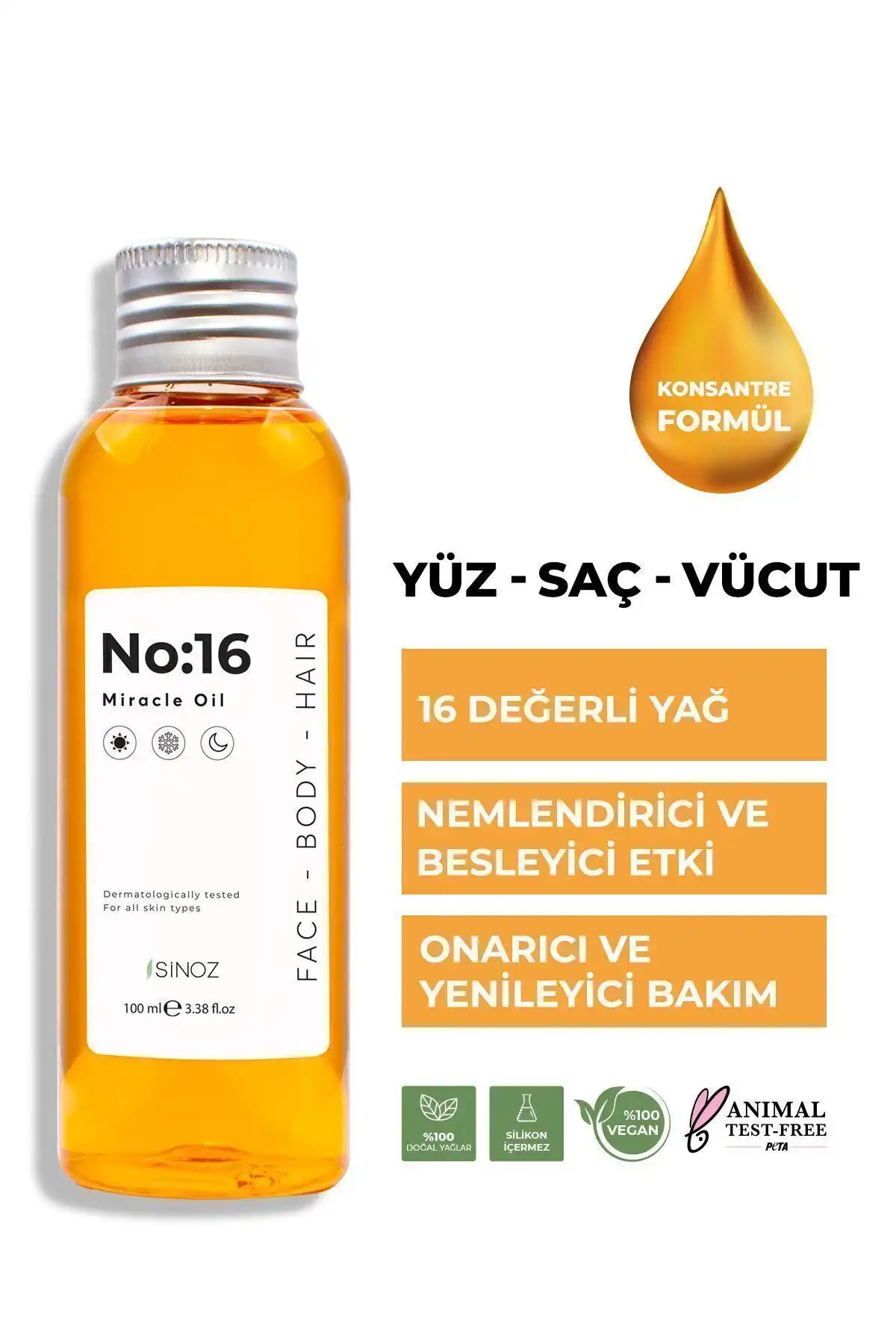 Sinoz No:16 Mucizevi Bakım Yağı - Cilt, Vücut ve Saç İçin Besleyici Çözüm