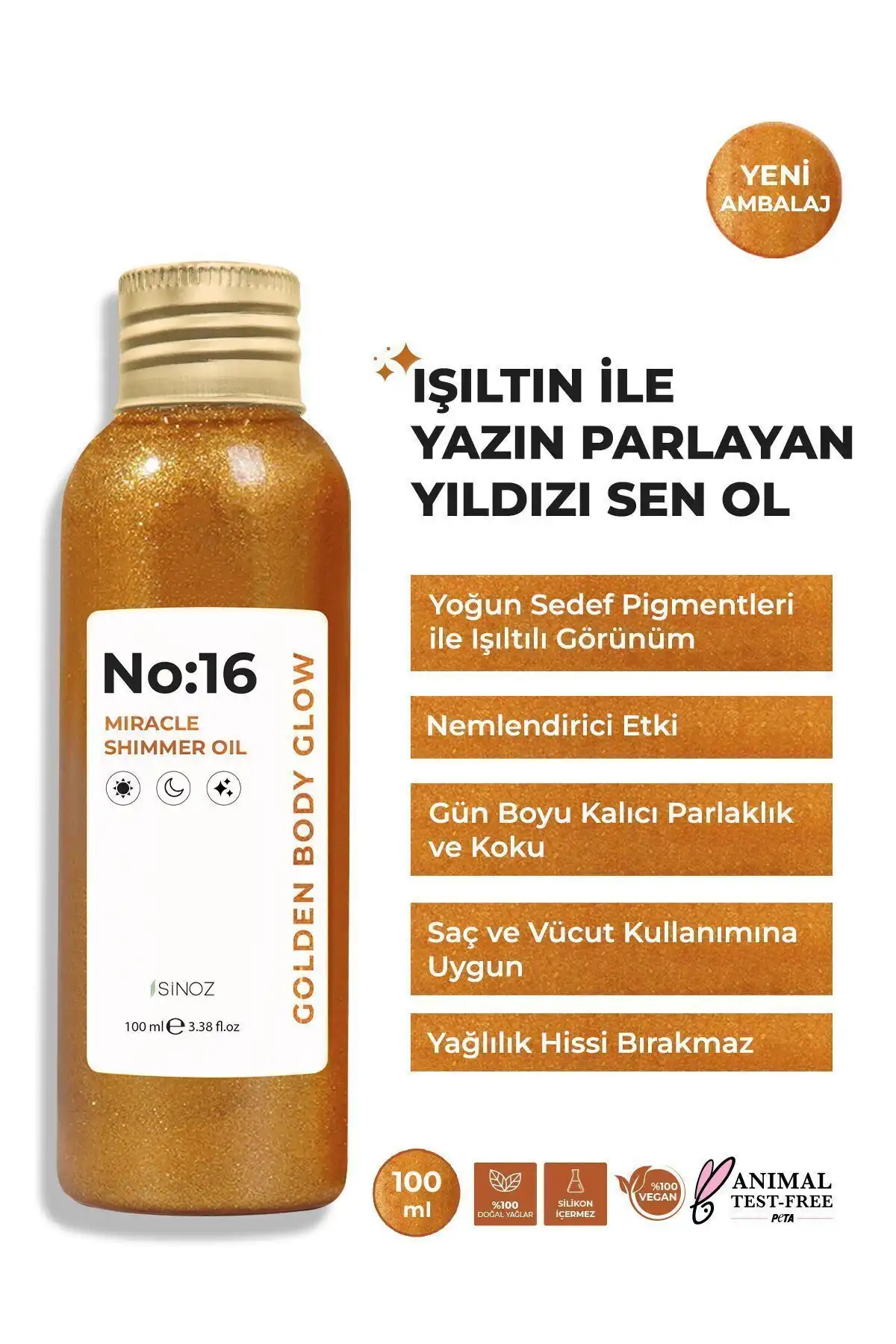 Sinoz No:16 Mucizevi Işıltılı Saç ve Vücut Bakım Yağı - Doğal Formül